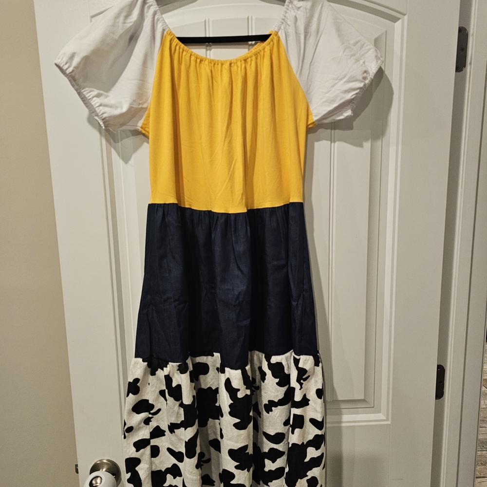 Stylish Yellow and Black Dress with Cow Print